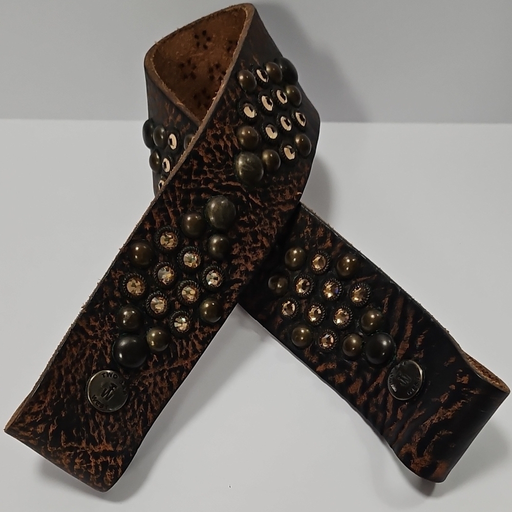 Studded Brown Leather Two Bars Purse Strap